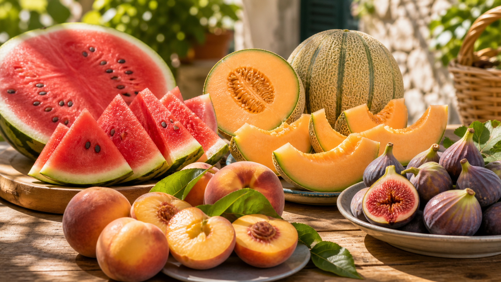 Frutta estiva: anguria, melone, pesche e fichi a confronto